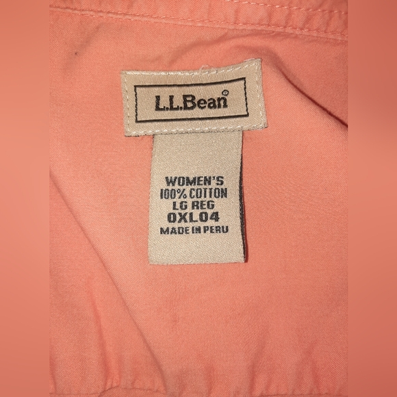 L.L. Bean womens size large peach colored Short Sleeve Button Down EUC - Picture 2 of 7